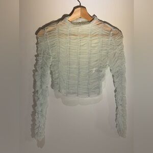 Urban Outfitters Sheer Ruffled Blouse - Light Green